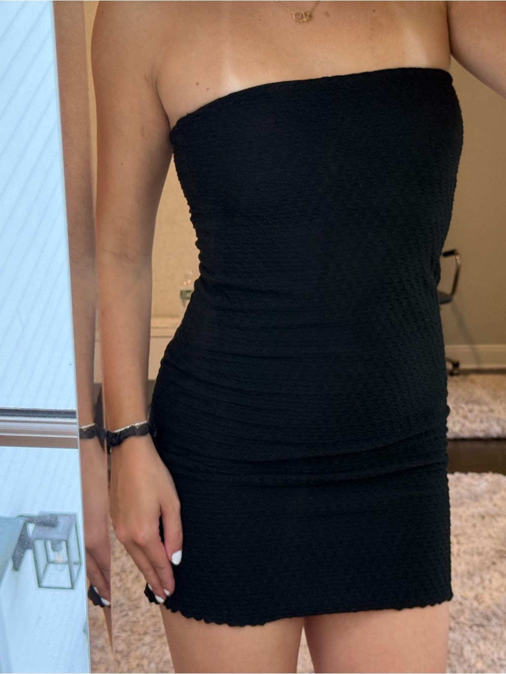 Urban Outfitters Black Strapless Textured Bodycon Mini Dress